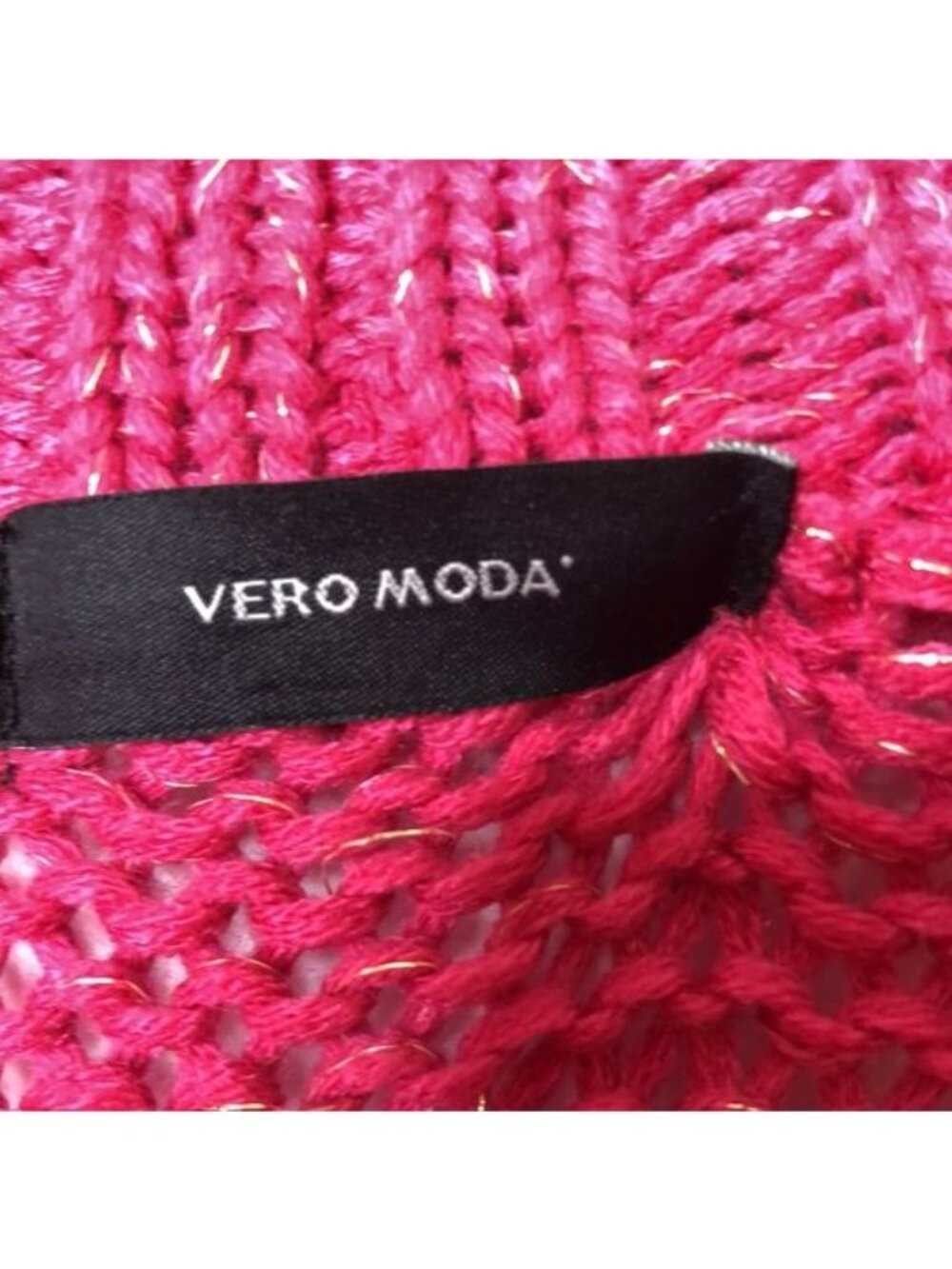 Vero Moda Womens Pink Metallic Knit Belted Collared Button Cardigan Sweater - Picture 2 of 9